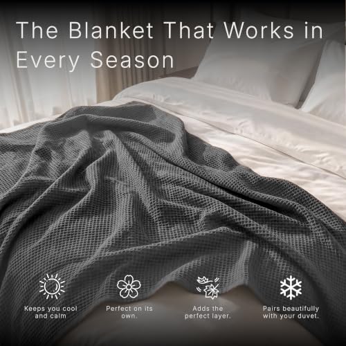 Image of GOTS Certified 90 inchX90 inch Queen 100% Organic Cotton Blanket-Charcoal Grey | Premium Waffle Blankets & Throws for Bed, Throw Blanket for Couch, Modern & Cozy Blanket, All Season, Comfy and Soft Blankets