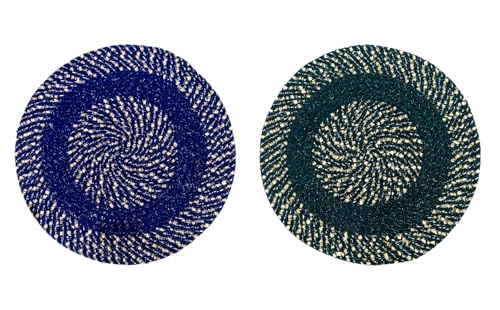 Image of Cotton Round Doormat for Entrance|Handmade Cotton Doormat | Quick Dry, Washable Door Mat for Home, Bathroom & Bedroom - 16 Inch Small (Blue-Green-2)