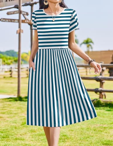 Image of Zeagoo Womens Summer Dresses Casual Aline Midi Dress Short Sleeve Floral Tshirt Dress Flowy Beach Sundresses with Pockets