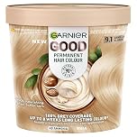 Garnier GOOD Permanent Hair Dye, 9.1 Vanilla Blonde. Delivers 100% grey coverage and 8-week colour. No ammonia, vegan shea butter formula for vibrant, luminous blonde on all hair types.