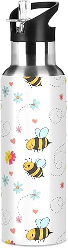 Miniatura 8 de BPA-Free Sports Water Bottle 20 Oz, Stainless Steel Vacuum Insulated Water Bottle for Gym Outdoor Travel School, Cute Cartoon Bees Floral White
