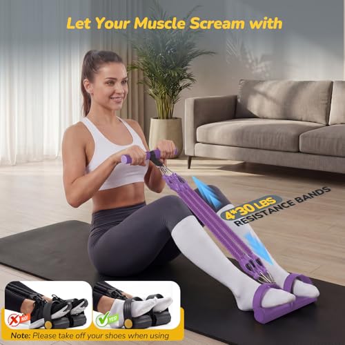 Image of Upgrade Foot Pedal Resistance Bands with Handles, L10 AddWin 4 Tube Adjustable Resistance Bands for Abdomen , Arm, Core /ABS, Leg Workout - Stirrup Puller for Men Women for Full Body, Purple
