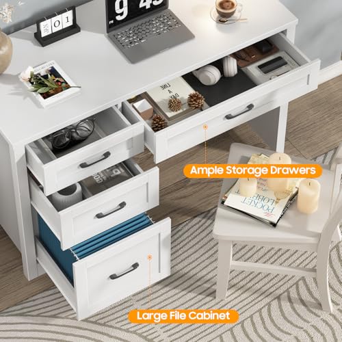 Image of Vabches Home Office Desk with 3 Storage Drawers, White