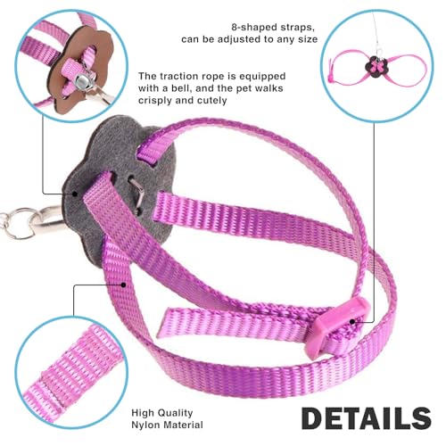 Image of 2 Pack Adjustable Hamster Leash Harness for Harness for Ferret Baby Rabbit Hamster Rat Mouse Leash Lead with Bell (Pink