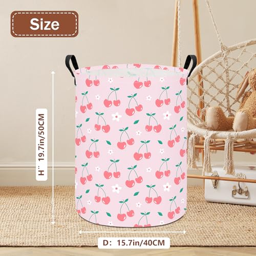 Image of Cherry Fabric Storage Bin Nursery Organizer Basket | Organizer Bin Dirty Clothes Collapsible Waterproof for College Dorms, Boys and Girls Bedroom,Bathroom