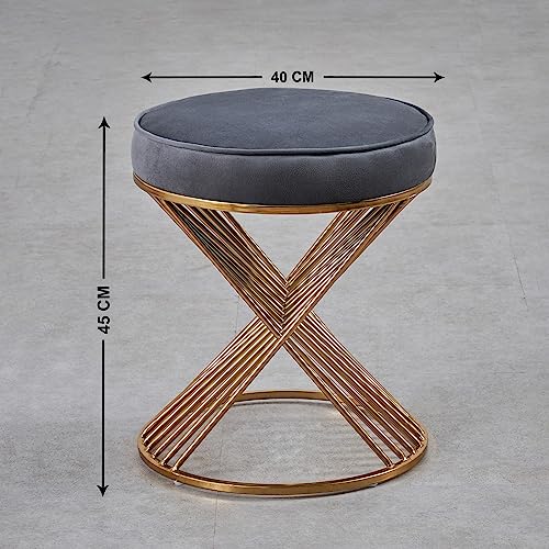 Image of Home Centre Opal Fabric Stool - Grey and Gold