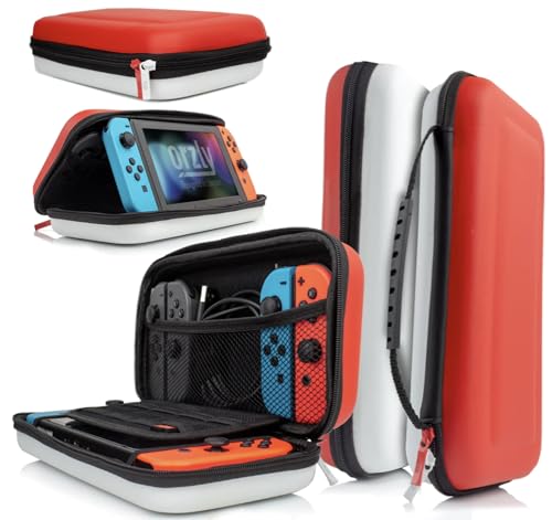 Image of Orzly Carry Case Compatible with Nintendo Switch and New Switch OLED Console -Protective Hard Portable Travel Carry Case Shell Pouch with Pockets for Accessories and Games (POKE)