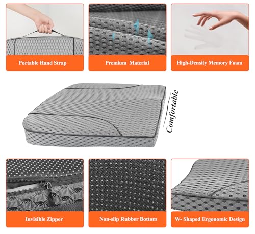 Image of kingphenix Premium Car Seat Cushion, Memory Foam Driver Seat Cushion to Improve Driving View- Coccyx & Lower Back Pain Relief - Seat Cushion for Car, Truck, Office Chair (4D Mesh Gray)