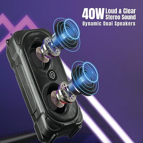 Image of pTron Fusion Party V2 40W Bluetooth Speaker w / 3m Wired Karaoke Mic, Immersive Sound, 6Hrs Playtime, RGB Light, TWS Mode, Party Speaker w /Bluetooth V5.0, Aux Port, USB & SD Card Playback (Coal Black)