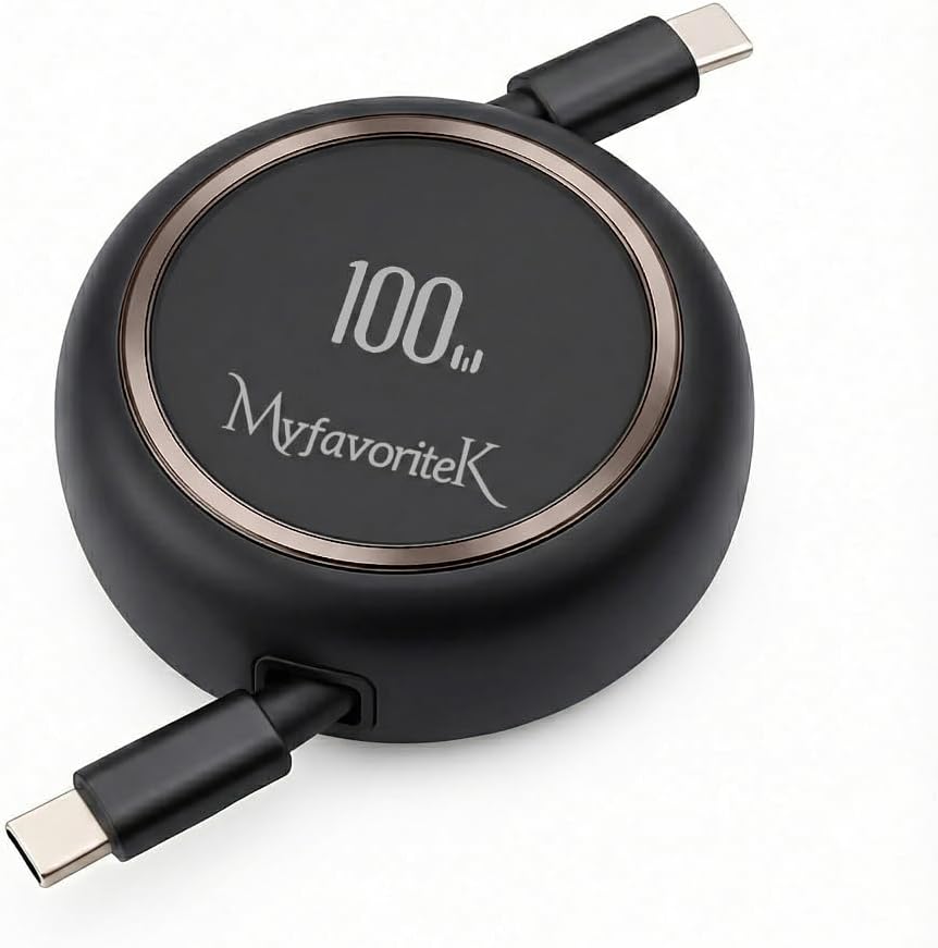 Black Retractable USB C to USB C Cable, 100W Fast Charging Type C Phone Charger Cord, Cute for Car and Travel, up to 3.3 ft image 5