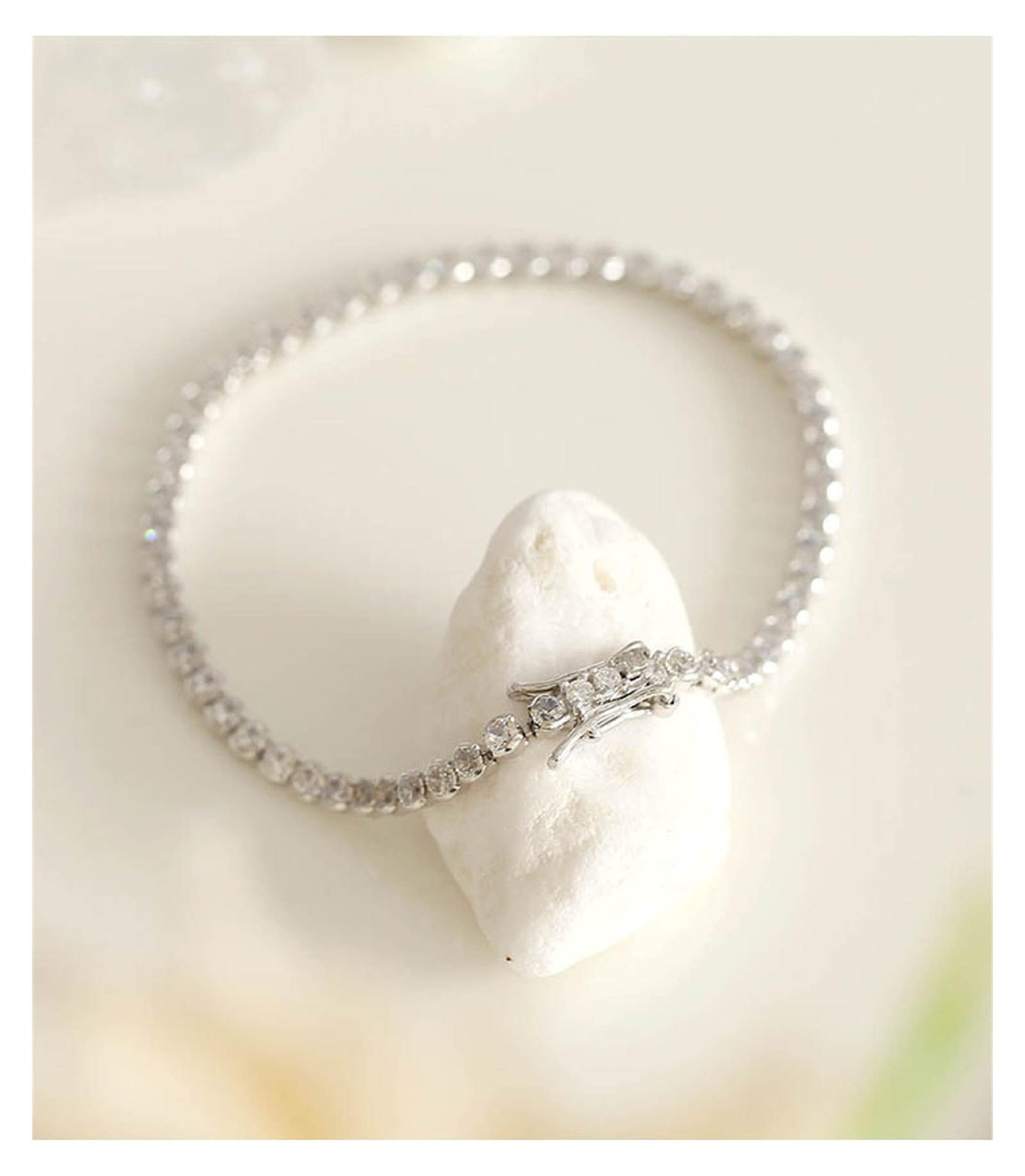 armbänder für Damen, platiniert, 925er, rundes edelstein-Diamant-Tennis-Armband für Damen, Hochzeit, edler schmuck, weißer Stein, 15 cm
