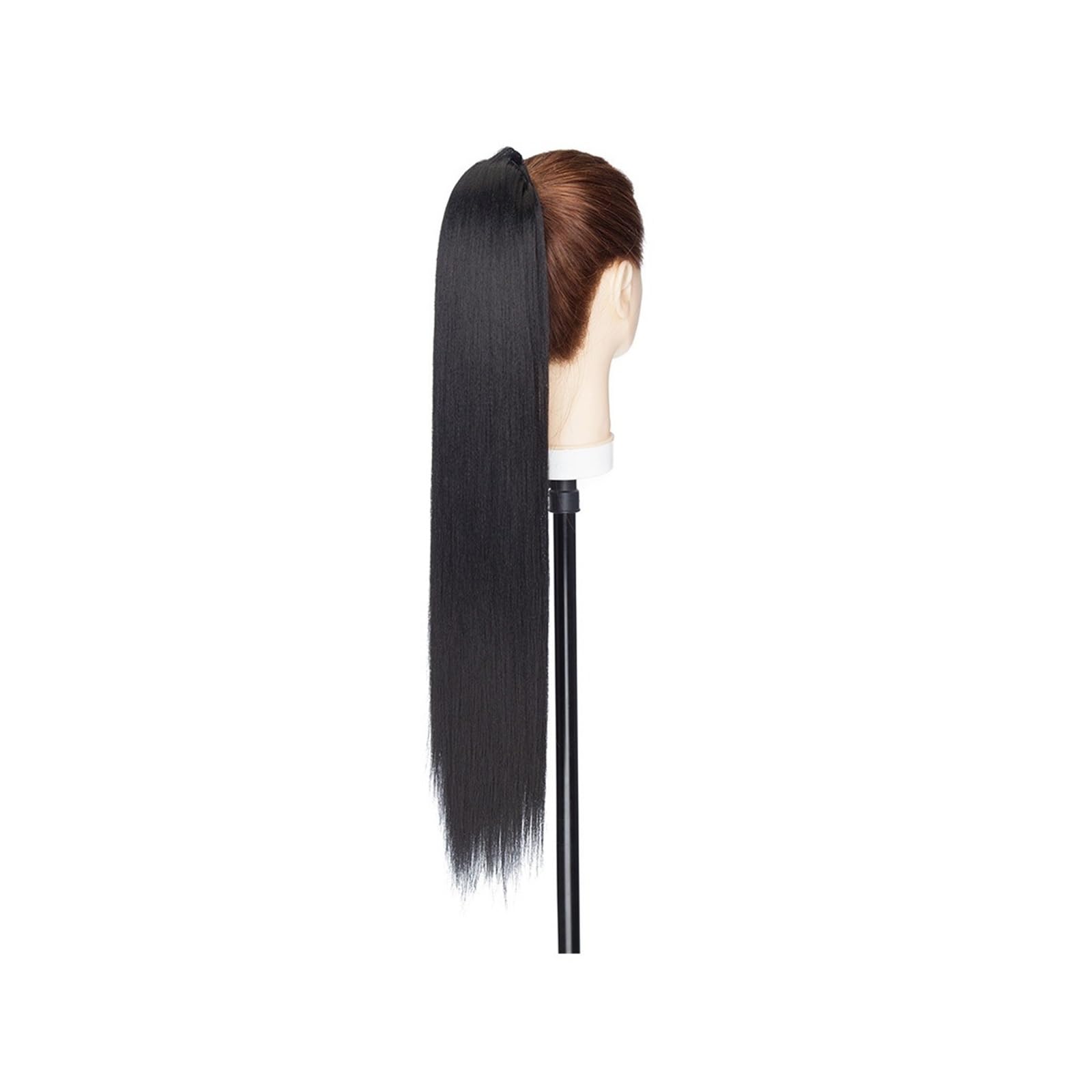 Damen lange Perücken Pferdeschwanz Synthetische Lange Glatte Haarverlängerung Kordelzug Flauschiger Clip In(Natural Black)