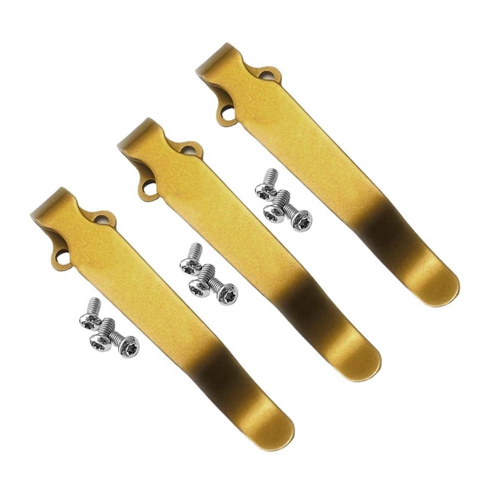 3PCS Stainless Steel Pocket Clips with 9PCS Screws, CNC Back Clip Standard Clip Belt Clip DIY Replacement Accessory(Gold)