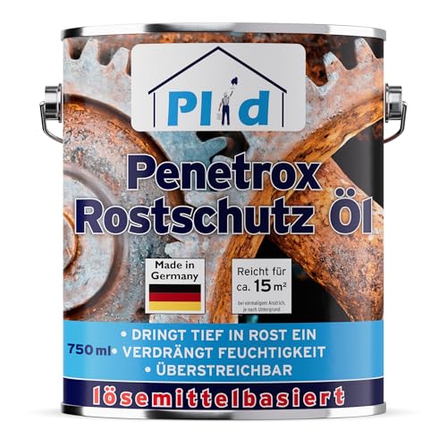 Plid® Penetrox Rostschutz Öl [750ML] Schützt Metallteile vor Korrosion im Innen- & Außenbereich - Pinselleicht & Stoppt Rost - Lösemittelbasiert - Ideal für Oldtimer & Traktoren - Made in Germany