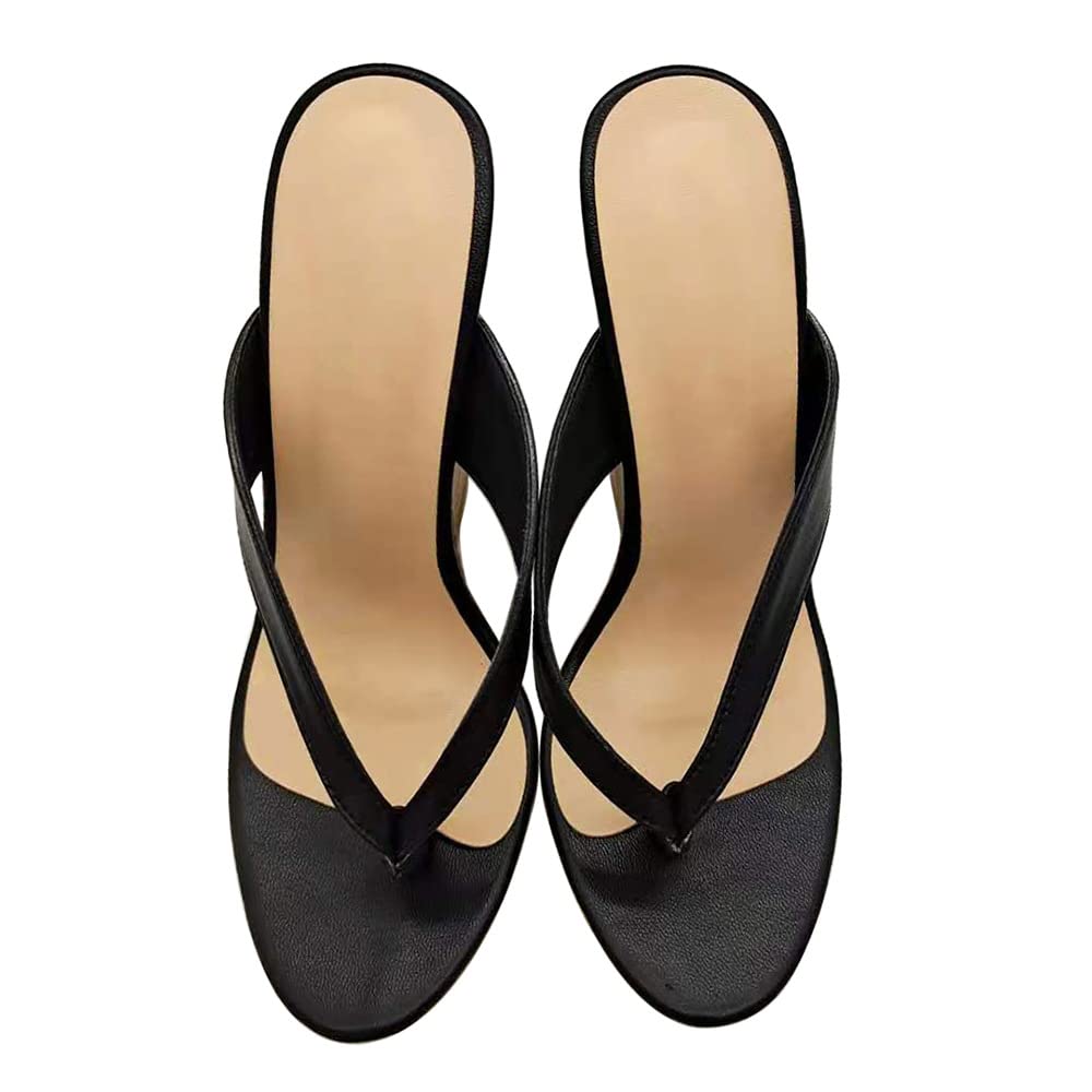 Sandalias de tacón para Mujer, Tacones Altos, Sandalias de cuña con Punta de Verano para Mujer, Sandalias de tacón Alto con Punta Redonda (Color: Negro, tamaño: 5,5) (Negro 7,5)