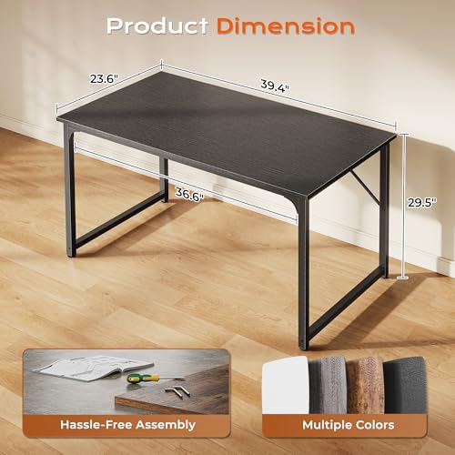 Image of PRAISUN 40 X 24 Inch Computer Desk with Deeper Desktop, Gaming Office Writing Work Desk for Home Office, Study, Bedroom, Work from Home Desk, Metal Frame, Black