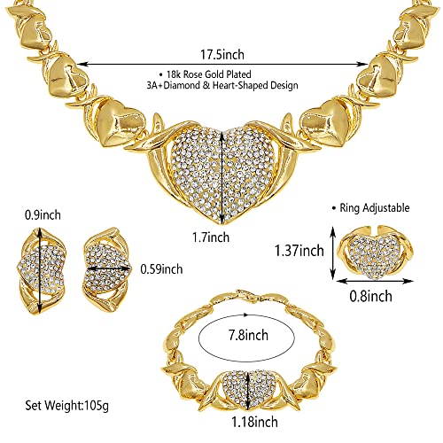Gold Jewelry Set 18K Gold Accessories for Women Jewelry Set Wedding Bridal Fashion Jewelry Sets Women Accessories Bracelets Earrings and Rings Sweetheart Gifts2