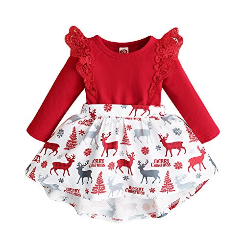 Image of Baby Girl Dress Christmas Outfit Long Sleeve Xmas Dress Red Romper My Christmas Clothes Winter Baby Girl Clothes 0-3 Months