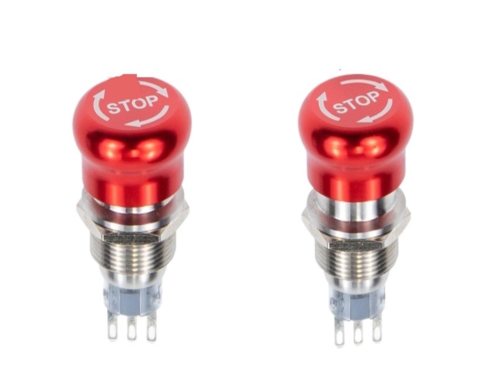 Interruptor de botón de encendido de parada de emergencia 16 mm 22 mm Cabeza de seta de metal ultracorta con luces - 1 pieza(1NO1NC 22mm)