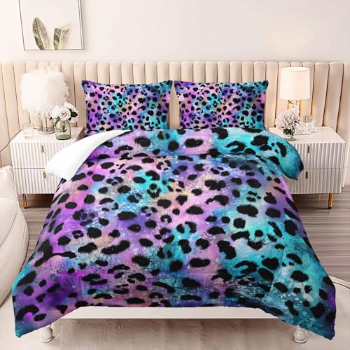 Image of AILONEN Black Leopard Comforter Set Full Size, Leopard Print Galaxy Tie-Dye Bedding Set,Cheetah Wild Animal Printed Comforter with 2 Pillowcases,3Pcs