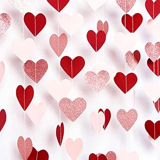 Rose-gold Pink Red Valentines-heart Garland - 52Ft Party Decorations Paper Streamer Banner, Mothers Day Bachelorette Bridal Shower Engagement Wedding Hanging Decoration Party Bunting Lasting Surprise