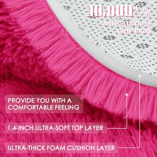 OLANLY Hot Pink Round Rugs for Bedroom - Machine Washable, 7 ft Circle Area Rugs for Living Room, Soft and Fluffy Shaggy Carpet for Teen Girls and Boys, Nursery Rooms, Dorms, Home Decor Aesthetic