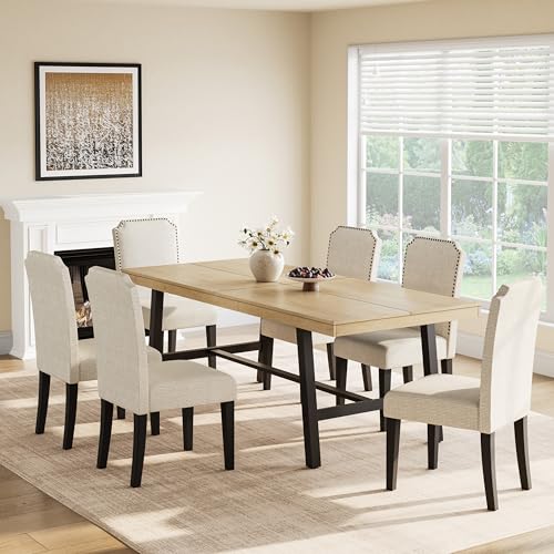 Image of GarveeHome Industrial Dining Table for 6-8 People, 78.7 inch Long Large Kitchen Table with Sturdy Metal Frame, Rectangular Counter for Dinner, Kitchen, Dining Room (Natural, 79 inch Non-extendable)