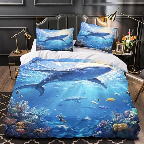 Parure de lit 140x200 ocean housse de couette microfibre fermeture eclair
