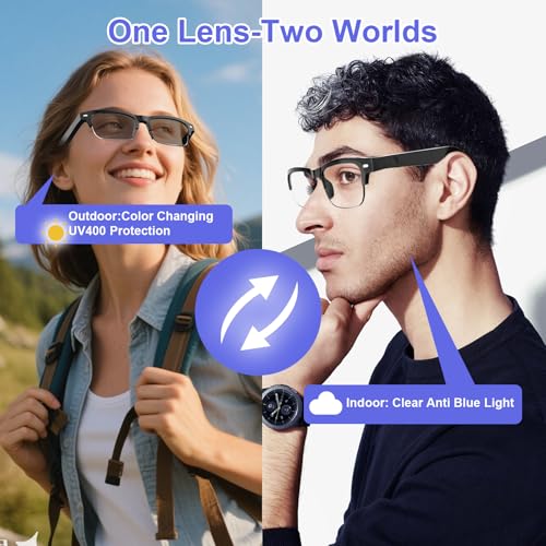Image of Smart Glasses for Men Women - Bluetooth Audio Glasses with Photochromic Lenses, Build-in Mic & Speakers, Activate Voice Assistant, Open-Ear Lightweight Design, IPX5 Waterproof for Work Fitness Gaming
