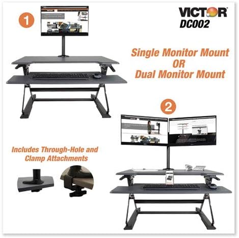 Monitor Mount with Single and Dual Monitor Arm Components, Attaches Using Grommet or Clamp Fixture, VESA Bracket, Black, Victor DC002