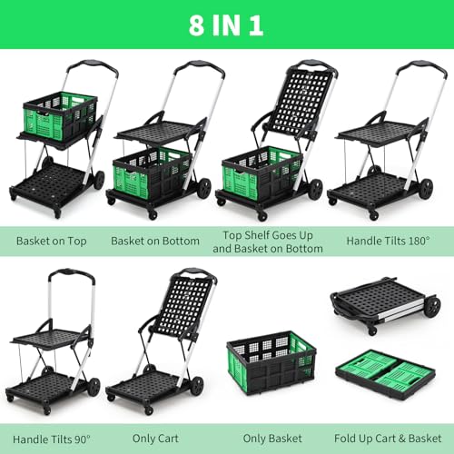 Image of Foldable Shopping Cart, 1 Storage Crate, 2 Tier Collapsible Utility Cart