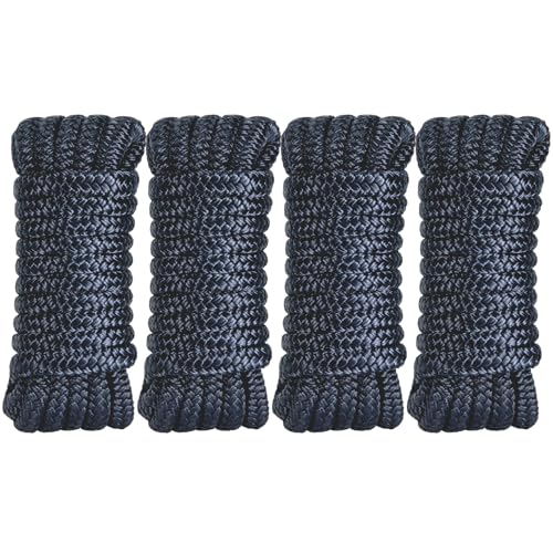 3/8 Inch x 15ft Marine Dock Lines (4 Pack) – Double Braided Nylon Boat Rope Pre-Spliced with 12