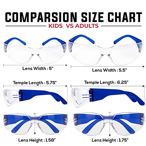 Bison Life Kids Protective Safety Glasses | Impact And Ballistic Resistant Lens, Clear Polycarbonate Lens Color Temple, Child Youth Size (Box Of 12 Colors - Variety Pack) #TOP2