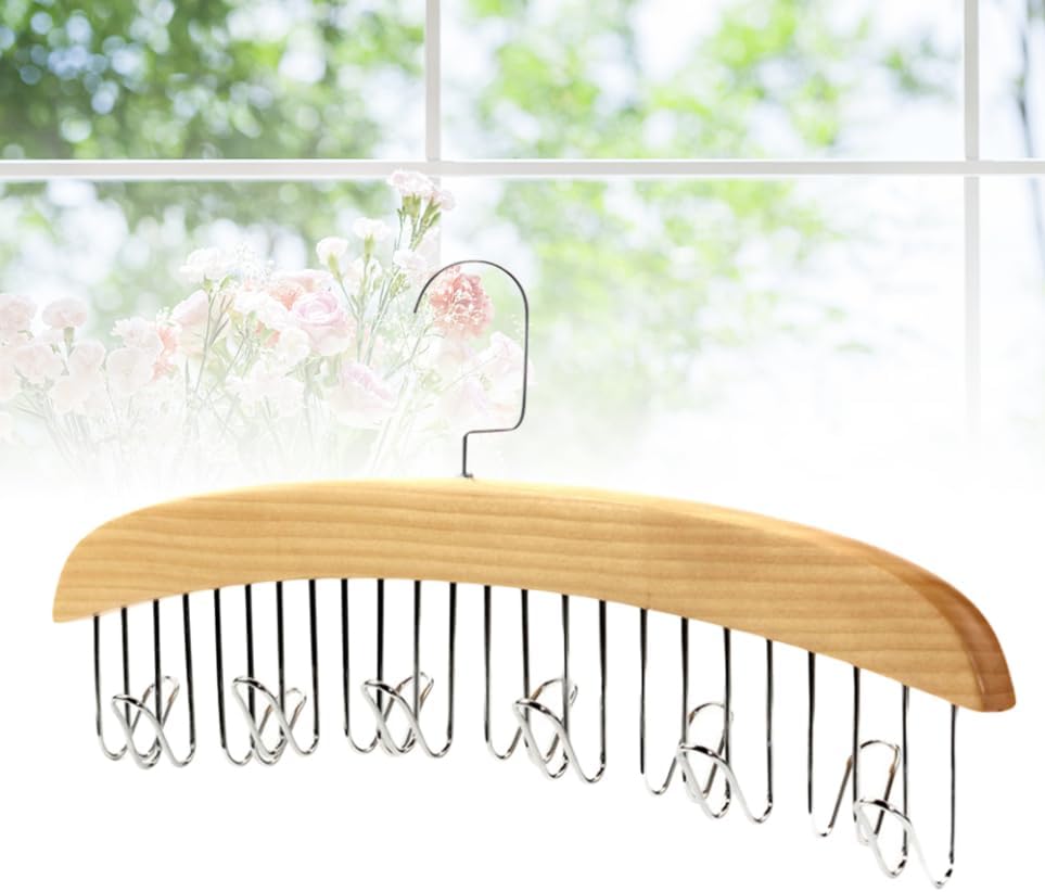 ABOOFAN Space Saving Solid Wood Hanger Hooks Tie Hanger for Belt Scarf Necklace Heavy Duty Clothes Rack
