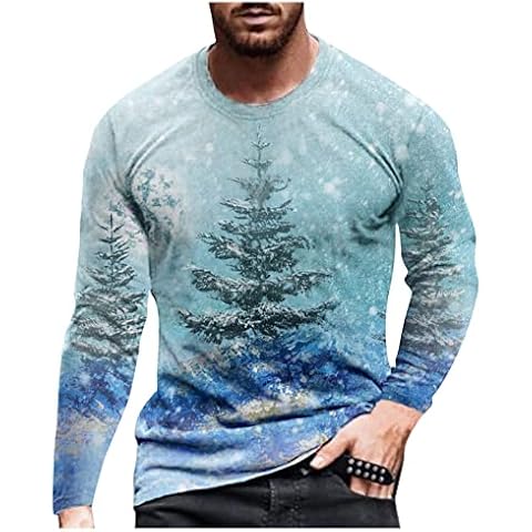 Yogalulu Men's Christmas Jumper, Round Neck, 3D Print, Long Sleeves, Knitted Jumper, Basic Jumper, Men’s Polo Neck Jumper in Diamond Mesh Knit, 100% Wool, Plain Colour, Knitted Sweatshirt, Shirt Cover