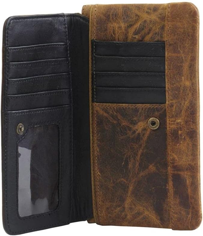 Myra Oakfire Brown Leather and Hairon Wallet - 7x4" Vintage Wallets for Women, Anti-Theft RFID-Blocking, Long Boho-Style Clutch with Space for Cash, Coins, and Cards, Western-Inspired Gift for Mom