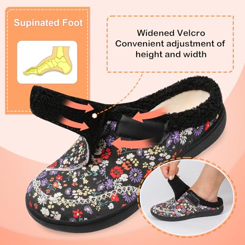 LeIsfIt Women's Wide Fit Diabetic Slippers with Memory Foam