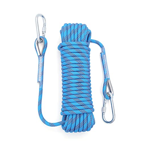 Outdoor Climbing Rope 12MM Diameter 10M(32ft) 20M(64ft) Static Rock Climbing Rope,Tree Climbing Rappelling Rope,Escape Nylon Rope,Ice Climbing Equipment Fire Rescue Parachute Rope (Blue, 12mm/32ft)