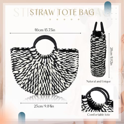 Image of Frienda Straw Tote Bag Summer Beach Bag Handmade Straw Rattan Woven Handbag for Women Travel