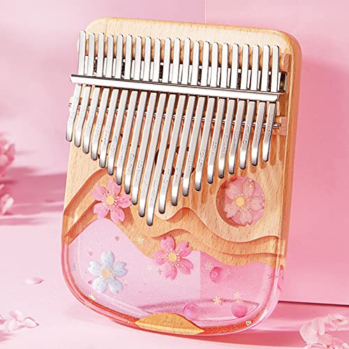 BOTOWI 21 Teclas Piano de Pulgar Kalimba de Cristal, 17 Teclas de Piano de Dedos Regalo Musical, Acrílico Transparente Tono C con Bolsa de EVA, Martillo de Afinar, Paño de Limpieza,21keys Sakura