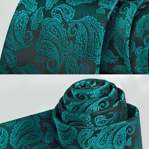 Image of HISDERN Ties for Men Paisley Floral Mens Ties and Pocket Square Cufflinks Set Classic Business Necktie Handkerchief