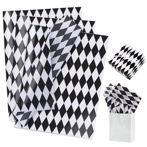 BEISHIDA Black and White Diamond Tissue Paper Bulk Holiday Wrapping Tissue Paper for Gift Bags 14 x 20 Inch Gift Wrap for Birthday Graduation Wedding DIY Crafts-50 Sheets
