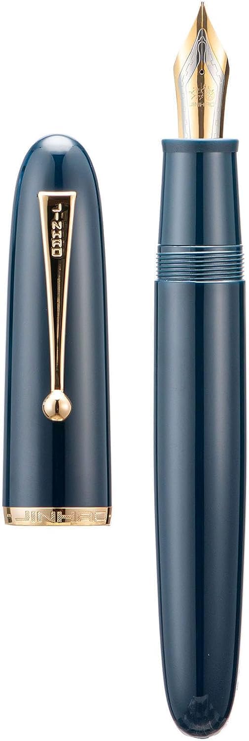 GOLD LEAF Jinhao 9019 Fountain Pen Dadao Series Dark Blue Acrylic Gold Trim #8 Fine Nib with Large Converter for Writing, Signature and Calligraphy