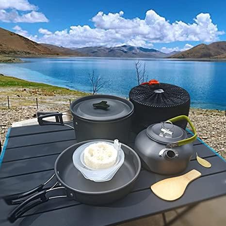 Image of NILKANTH Camping Cookware Outdoor Kettle Pot Pan Utensil Backpacking Out Bag Cooking Picnic Cookset for 2 Person (Black)