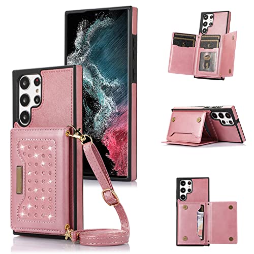 Coque bandoulière Samsung S22 pour voyager léger avec porte-cartes et béquille