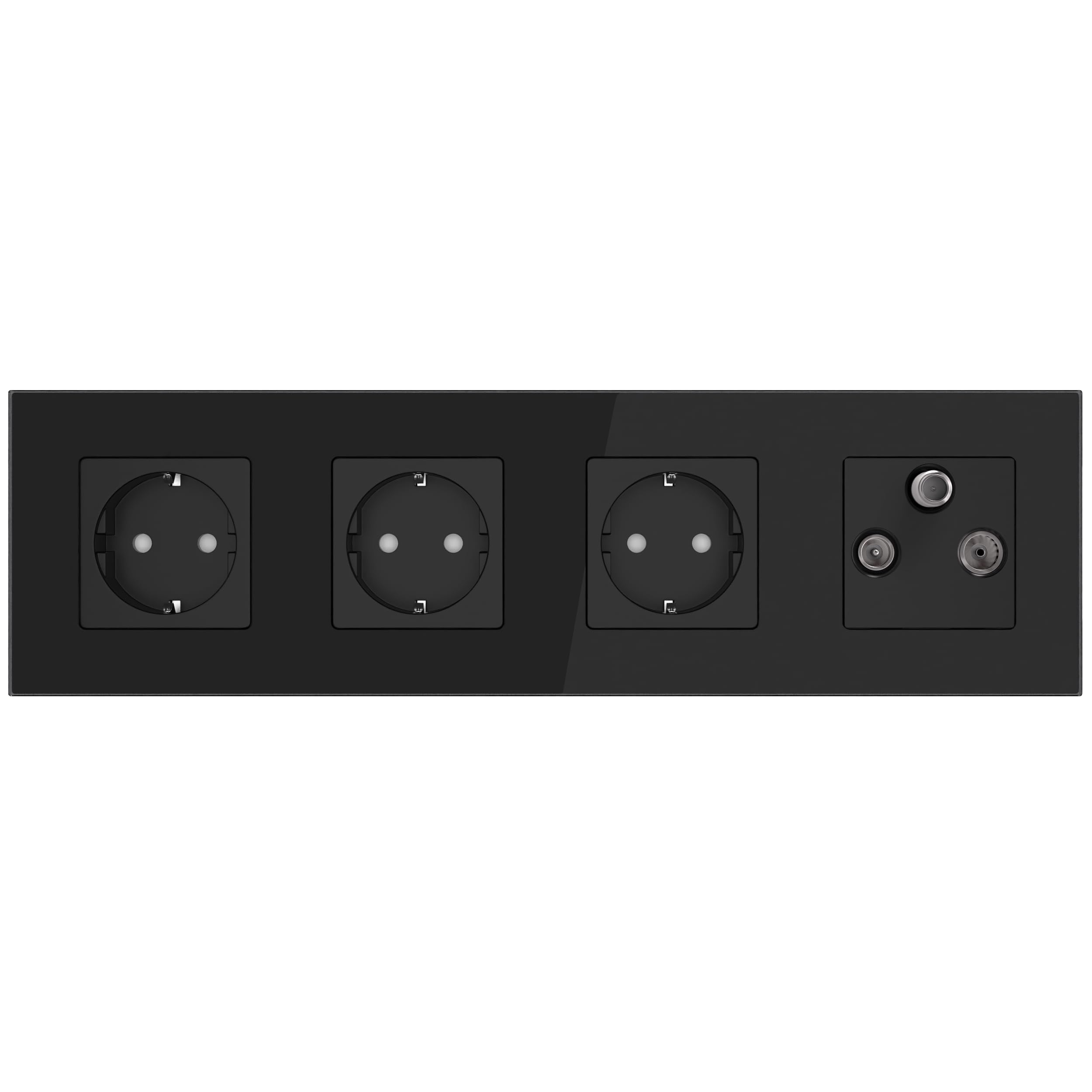 PULSAR Presa per antenna TV SAT con 3 prese 4 prese in vetro nero – 3 fori multimediali da incasso con cornice in vetro – scatola di collegamento per televisione, satellite, radio