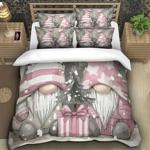 Housse de couette gnomes de Noël zip résistant anti-glisse 140x200