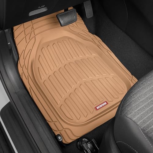 Image of Motor Trend FlexTough Floor Mats for Cars, Beige Deep Dish All-Weather Mats, Waterproof Trim-To Fit Automotive Floor Mats for Cars Trucks SUV, Universal Floor Liner Car Accessories