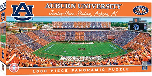 Image of MasterPieces - 1000 Piece Jigsaw Puzzle, NCAA Auburn Tigers, Panoramic Football Stadium View, Fun for Adults and Family, 13 inchx39