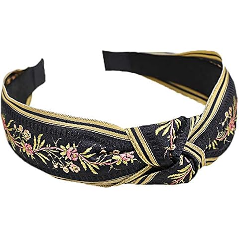 Gemini_mall Headbands For Women - Vintage Headband Elastic Flower Printed Head Wrap Hairband Twisted with Knot Boho Headband Hair Hoop Hair Accessories for Women and Girls Black Cover